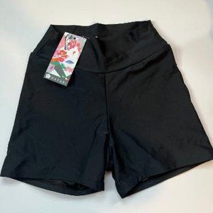 New with tags high-waisted black swim shorts